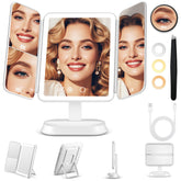 GOMIPURU front view of mirror showing lit LEDs and sleek finish for accurate application
