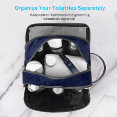 Gonex toiletry bag hanging in bathroom for hands-free access and tidy grooming