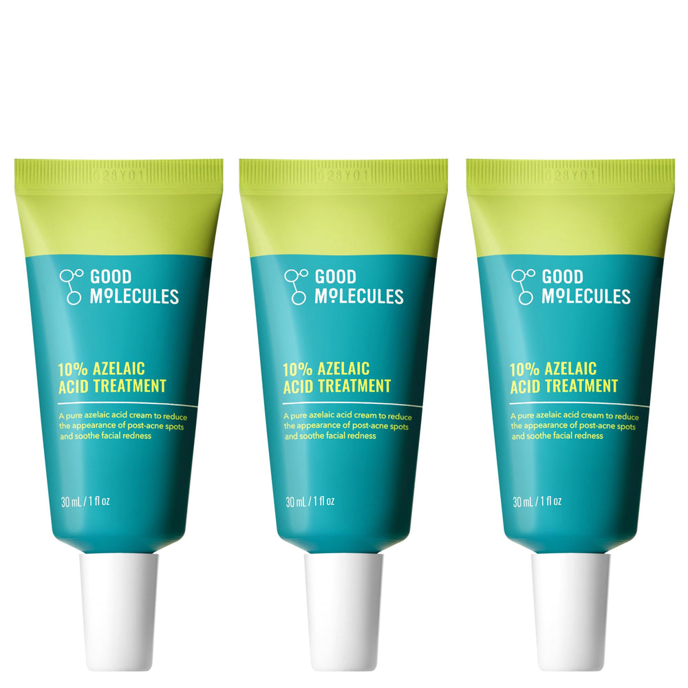 Good Molecules front packaging showing three 30 ml bottles and calming benefits