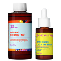 Good Molecules front packaging showing duo set for even skin tone and clarity