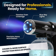 Goodscious close-up of illuminated nozzle revealing mist pattern for precision