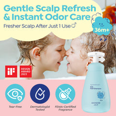 GOONGBE shampoo label closeup highlighting gentle micellar formula benefits