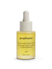 goop nutrient face oil front packaging showing bottle and label, clear product benefit visible