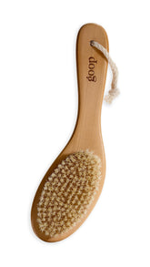 goop dry brush front view showing wooden handle and sisal bristles for smooth skin