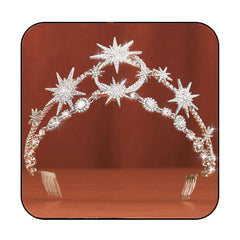 GORTIN front view silver tiara showing celestial design and regal appeal