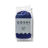 GOSHI front view of indigo sponge showing shape and durable weave for reliable exfoliation