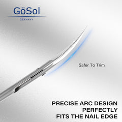 GÖSOL close-up of ultra-fine curved blades highlighting precise trimming benefit