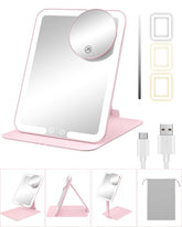 Gospire pink mirror front view showing lights and sleek frame benefit: clear reflection