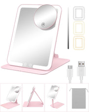 Gospire pink mirror front view showing lights and sleek frame benefit: clear reflection