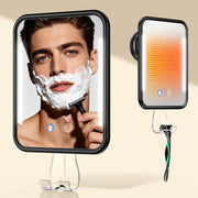 Gospire front view heated mirror showing clean fogless reflection and clear details