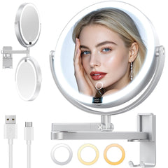 Gospire front view wall-mounted mirror showing compact illuminated circle for better grooming