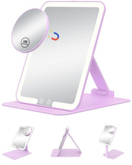 Gospire purple mirror front view showing compact travel design and even lighting