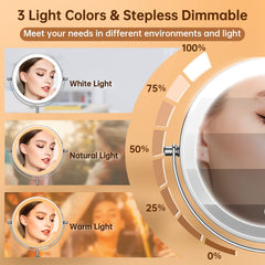 Gospire mirror adjusted to different heights on vanity for comfortable use