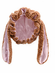 Grabitly bonnet front view showing plush fleece exterior and bunny ears for cozy protection