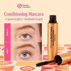 Grande Cosmetics wand close-up highlighting fibers that lift and volumize lashes