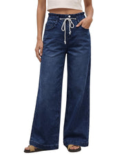 GRAPENT front view of high waisted baggy jeans shows flattering silhouette