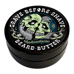 Grave Before Shave jar front view showing leather cedar label and value