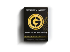Green Med African Black Soap front packaging showing bar and size benefit