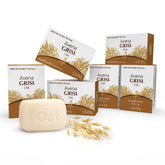 Grisi front packaging showing six oat soap bars and clear branding, promotes value