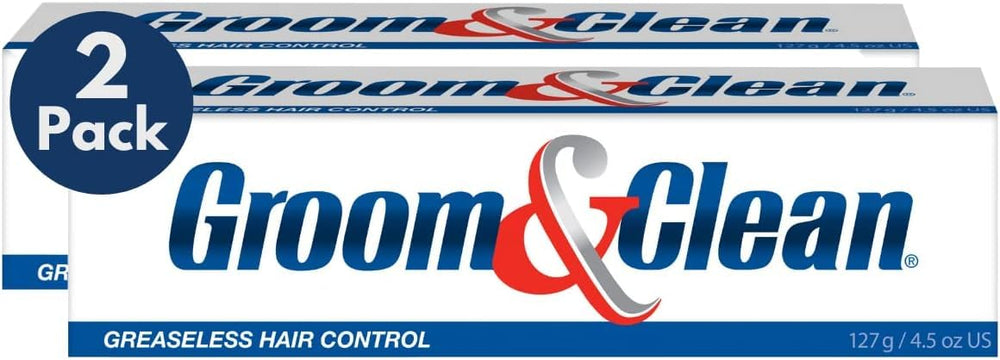 Groom & Clean front packaging showing two 4.50 oz tubes and clear labeling benefits