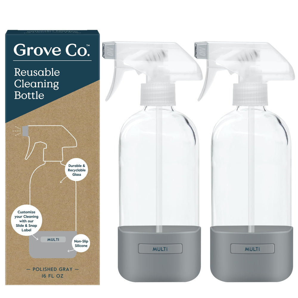 Grove Co. front view of two 16 oz glass spray bottles showing design and labels