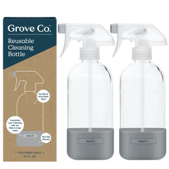 Grove Co. front view of two 16 oz glass spray bottles showing design and labels