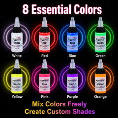 GTARTISTOO color swatches under UV light showing bright fluorescent glow