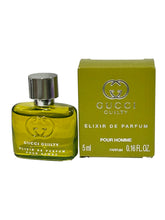 Gucci Guilty Elixir front bottle showing compact travel size and luxe finish