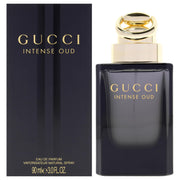 Gucci Intense Oud front packaging showing bottle and box, conveys luxury