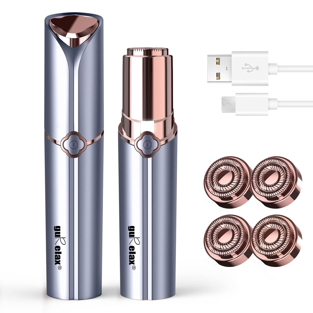 gurelax front view showing lipstick-size shaver and ergonomic grip for travel