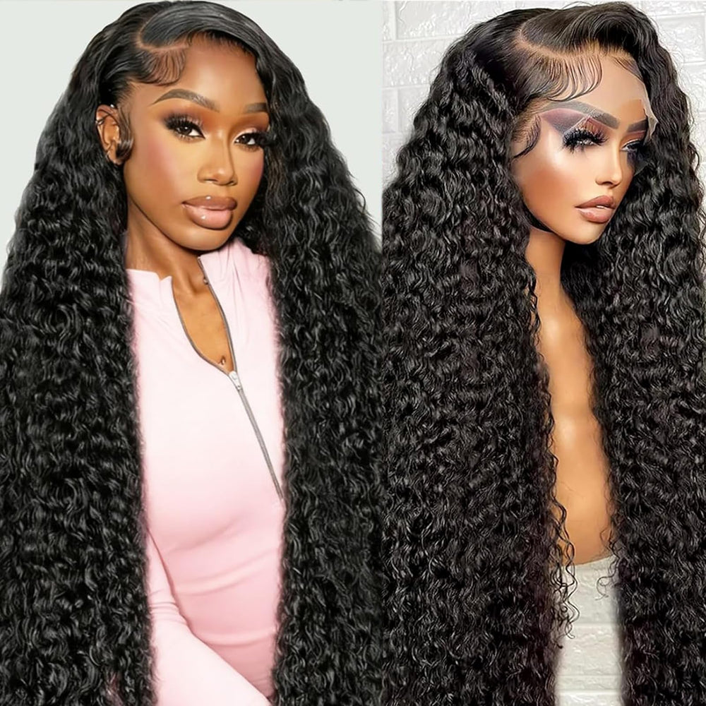 GYAJEP front view of 34-inch lace front wig showing natural hairline and volume benefits