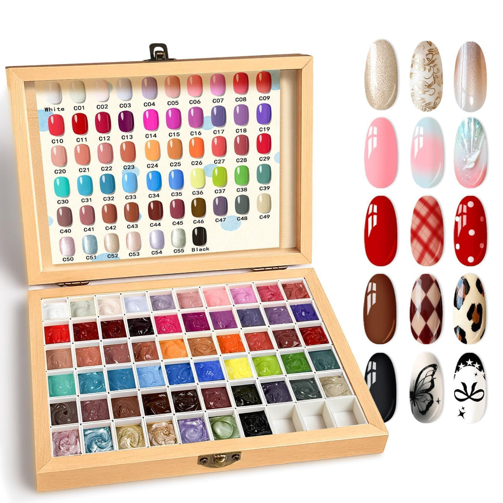 GZIXBDA front view of 57-color patting gel palette showing organized pots and labels for quick selection