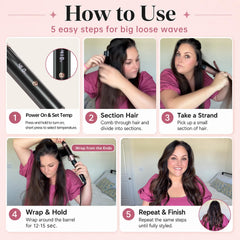 hahahope curling iron held to show size and comfortable grip benefit