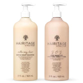 Hairitage front packaging showing two 21oz bottles and benefits