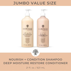 Hairitage label close-up highlighting jojoba oil and nourishing benefits