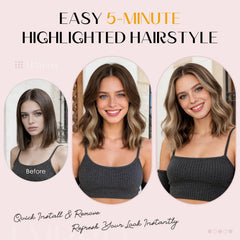Hairro clip-ins placed at crown adding visible volume for fuller hairstyles