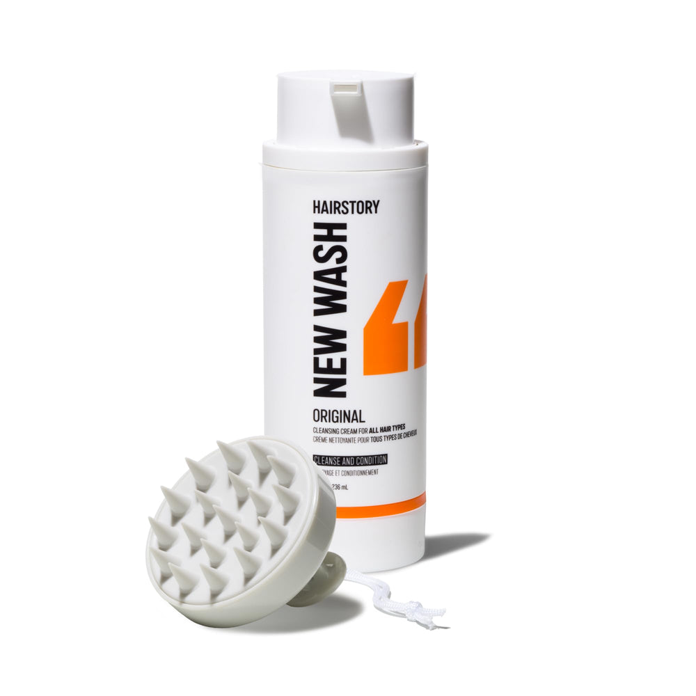Hairstory New Wash front bottle showing packaging and gentle cleanse benefit