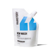 Hairstory New Wash Rich front packaging showing product and size benefits