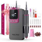 HALMAI front view of cordless nail drill showing compact professional design and portability