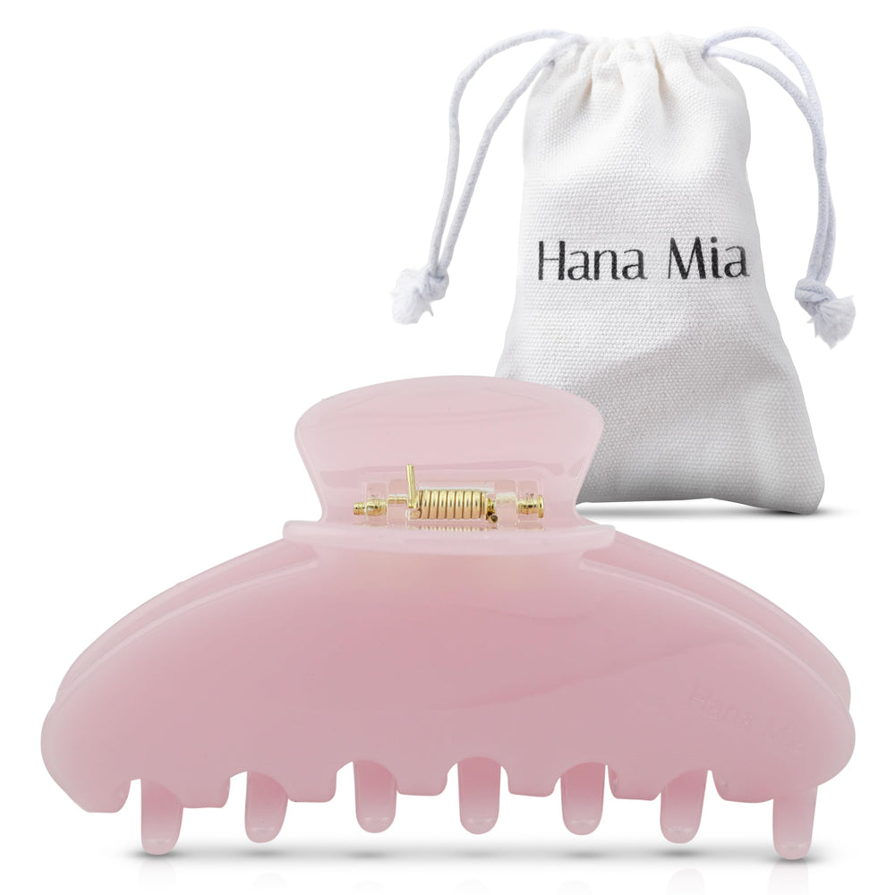 Hana Mia large pink claw clip front view shows clean glossy finish and gentle hold