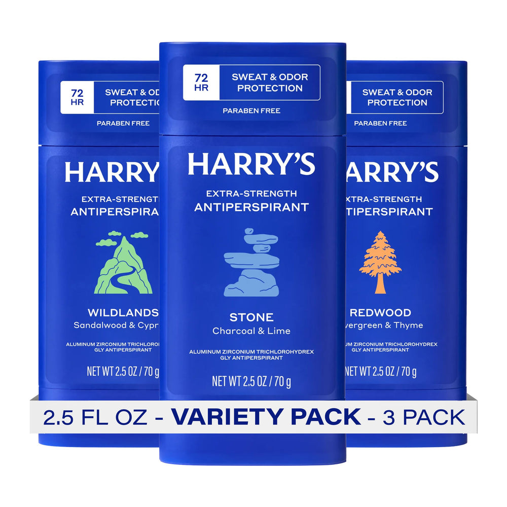 Harry's three-pack front packaging shows the variety and convenience