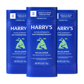 Harry's front-packaging showing three 2.5 oz sticks and product benefits