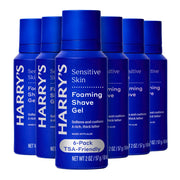 Harry's front packaging showing travel-size can and clear branding for convenience