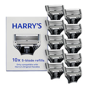 Harry's front packaging showing 10-count pack and organized refills, ensures protected storage