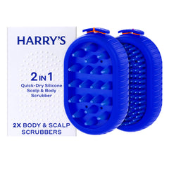 Harry's two-pack front view showing scrubbers and packaging benefit portability