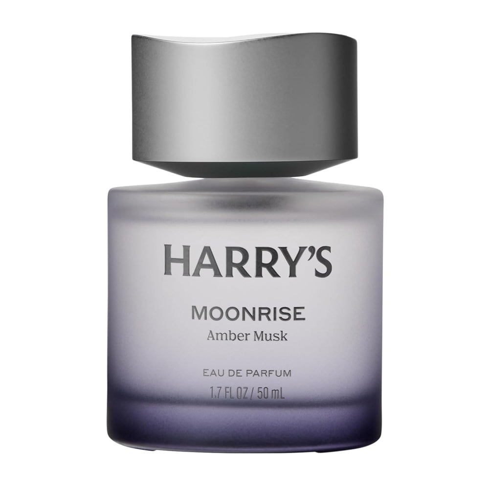 Harry's Moonrise front bottle showing amber glass and refined design — gift-ready