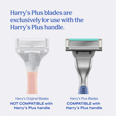 Harry's Plus cartridge close-up showing five blades and lubricating strip for smooth shaves