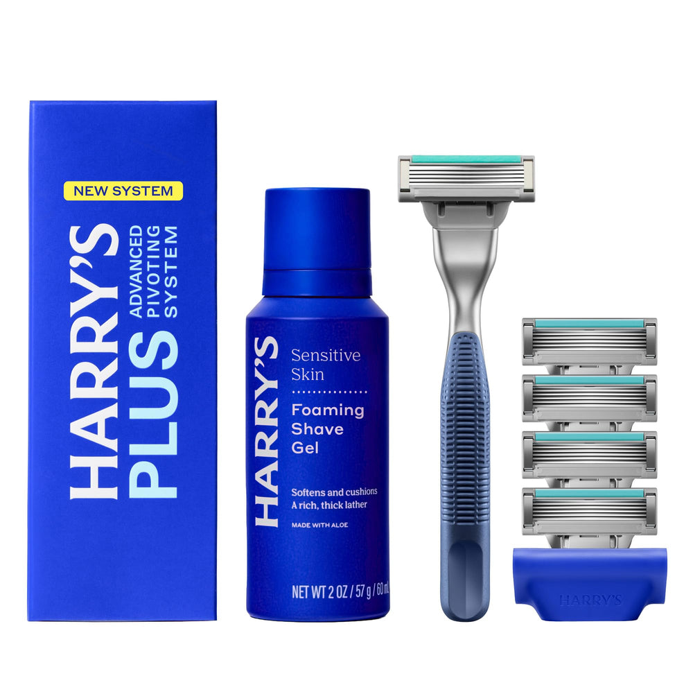 Harry's front packaging showing kit contents and benefits