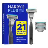 Harry's Plus handle front view showing premium metal and ergonomic grip benefit