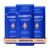 Harry's front packaging showing three Redwood deodorant sticks, clear protection